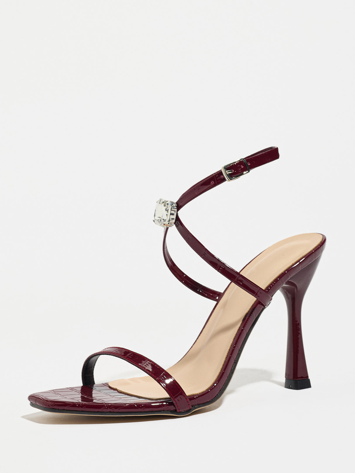 Thin-strapped Rhinestone Buckle Single-strap Stiletto Sandals