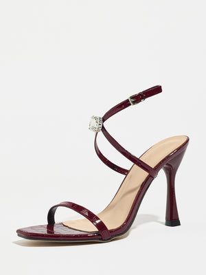 Thin-strapped Rhinestone Buckle Single-strap Stiletto Sandals