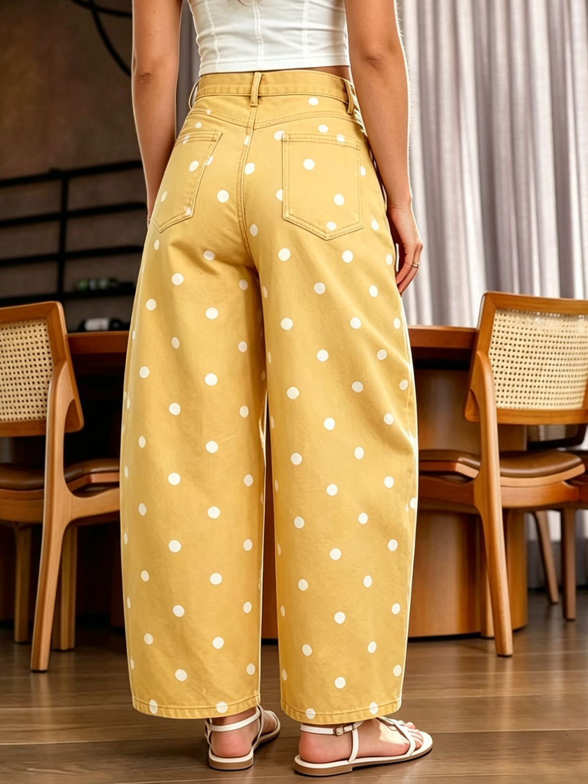 Polka Dot High-waisted Wide-leg Jeans