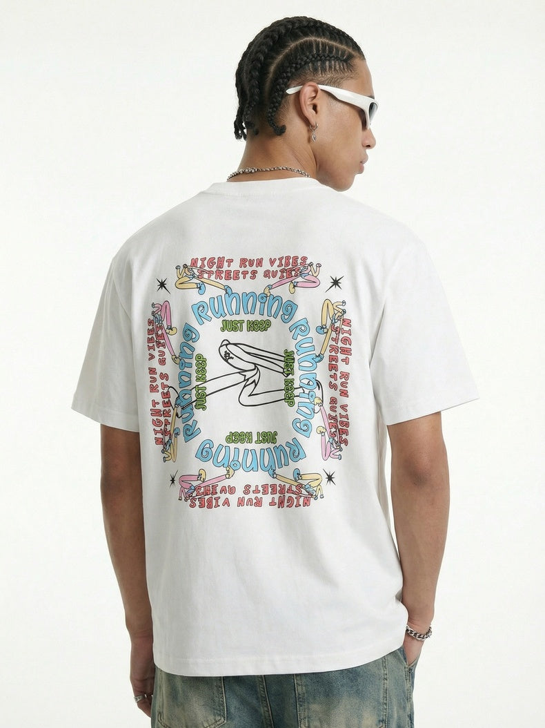 Suede Imitation Embroidery Printed Color-blocked T-shirts