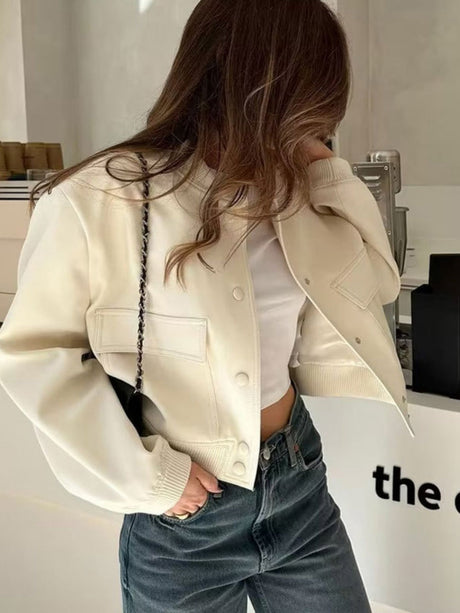 Liber Autumn Women's Pocket Solid Color Short Pocket Jackets