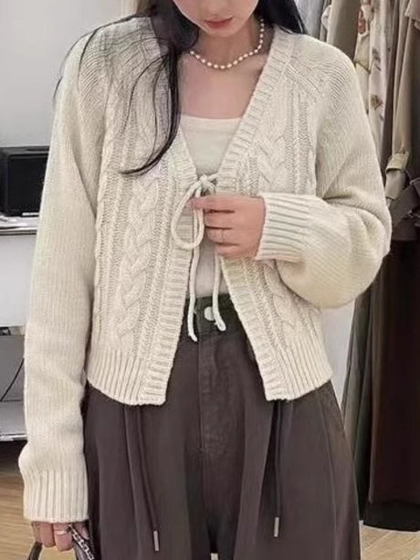 Liber Winter Women's Contrasting colors Retro Twist Cardigans