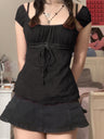 Bow-knot Waist Lace Patchwork Sweet Short Sleeves T-shirts