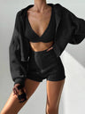 Coat Tank Tops Cropped Sports Zipper Solid Color 3-piece Sets