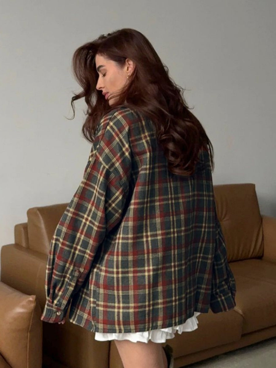 Basic Plaid Retro Wild Leisure Long Sleeve Cardigan Shirts