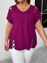 Hollow Out V-neck Cross Belt Short-sleeved T-shirt