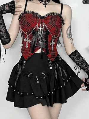 Bandage Metal Double Layer Black Waist Skirts