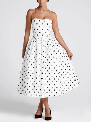 Liber Summer Women's Fashion Polka Dots Midi Dresses