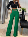 Metal Decoration Pleated High-waisted Straight Tube Pants