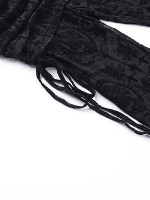 Y2K Velvet Lace Patchwork Hollowed-out Perspective High-waisted Flared Pants Slimming Pants