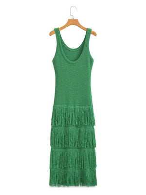 Hem Tassels Camisole Knit Maxi Dresses