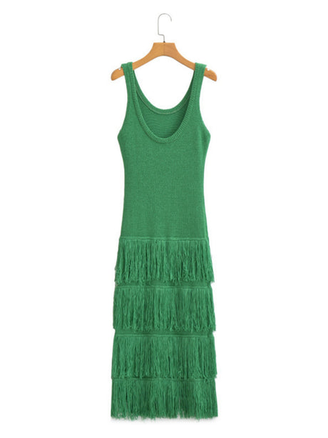 Hem Tassels Camisole Knit Maxi Dresses