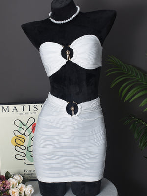 Stripes Backless And Navel Exposed Metal Embellishments On A Bra Strapless Mini Skirt 2-piece Sets