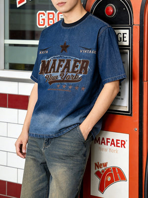 Star Embroidery Gradient Denim T-shirts