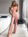 Asymmetrical Mid-waisted Elegant V-neck Strapless Jumpsuit