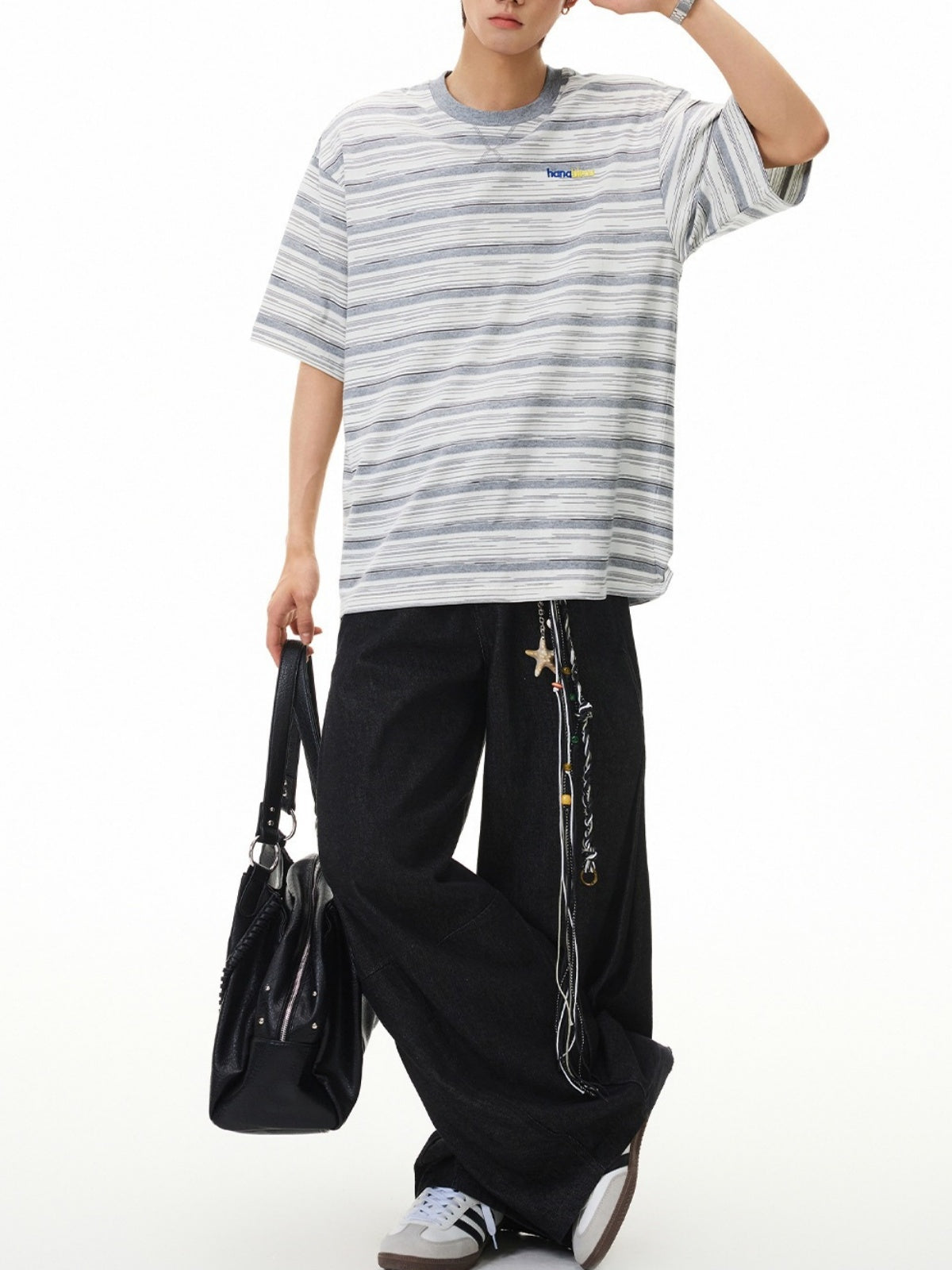 Color-blocked Stripes Letter Applique T-shirts