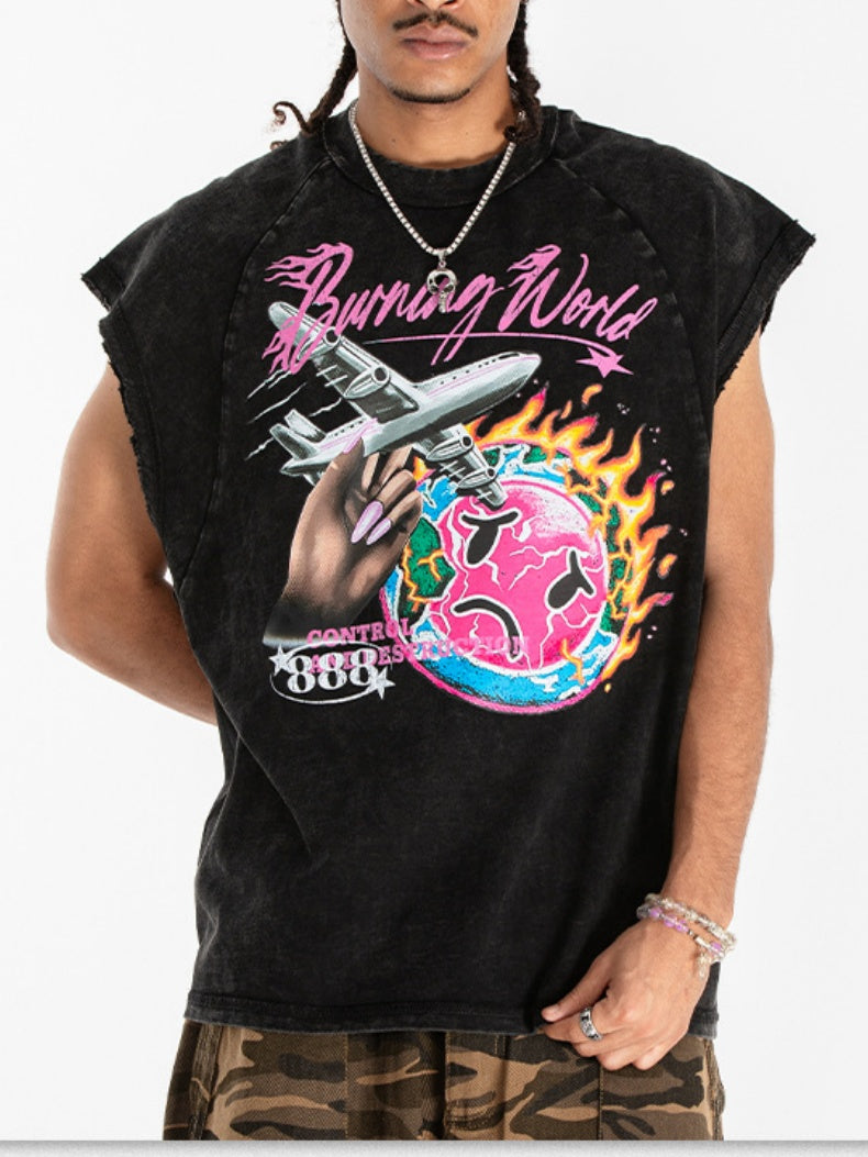 Retro Washing Water Printed Tank Tops