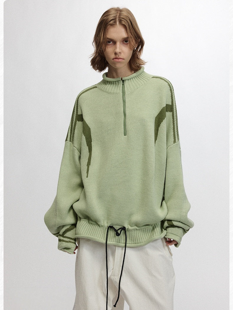 Color Matching Half Zipper Sweater