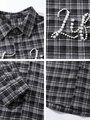 Liber Autumn Neutral wear Beading Plaid Shirts