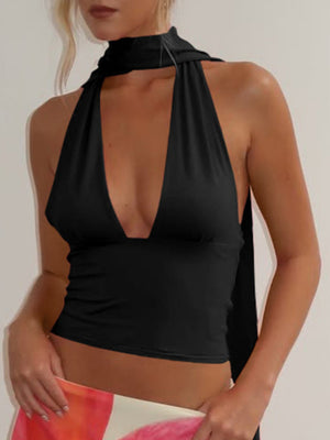 Deep V Halter Neck Strap Sleeveless Backless Tank Tops&Camis