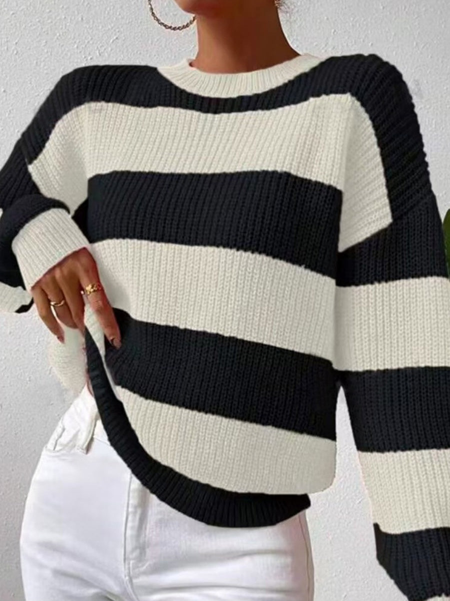 Streifen, kontrastierende Farben, überschnittene Schultern, lockere Pullover