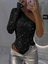 One-shoulder Tight-fitting Rhinestone Sequined Bodysuits