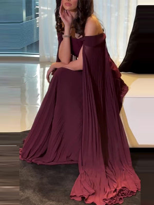 Off-shoulder Mesh Splicing Ribbon Maxi Dresses