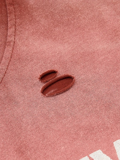 Washed Distressed Figure Printed Loose-fit Hole T-shirts