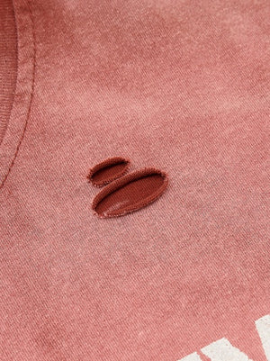 Washed Distressed Figure Printed Loose-fit Hole T-shirts