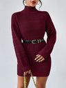 High Collar Long Sleeve Waist-cinching And Hip-hugging Knitted Sweaters Midi Dresses