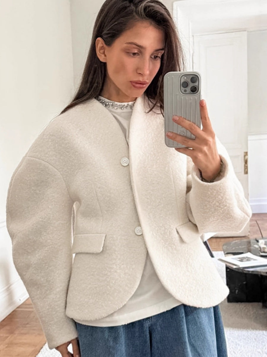 Designed Raglan Sleeves Leg Of Mutton Sleeves Sweater Coat