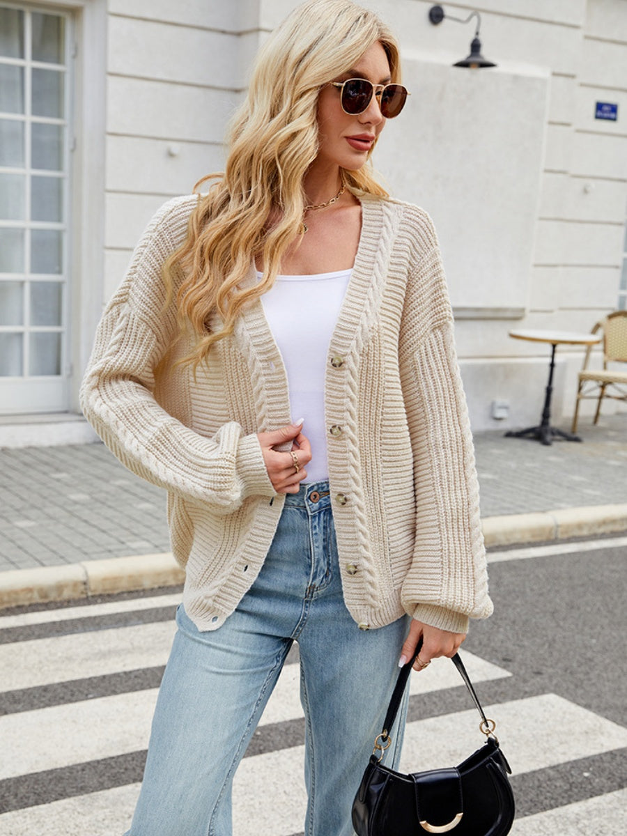 Liber Autumn Women's Buttons Plain stitch Lantern cuffs Cardigans Coat
