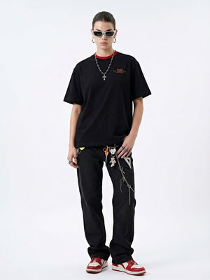 Color-blocked Double Collar Printed T-shirts