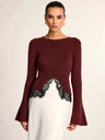Simple And Modern Lace-trimmed Fitted Long-sleeved Top