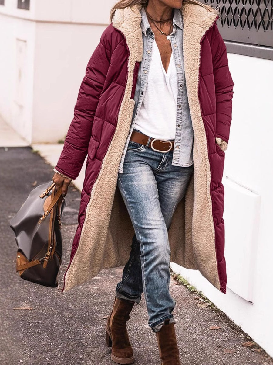 Hooded Long-sleeved Reversible Slim-fit Cotton Coat