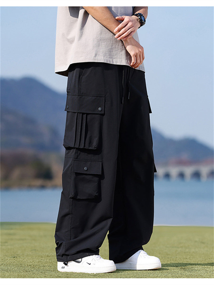 Liber Spring Men's Multiple pockets Solid Color Cargo Trousers