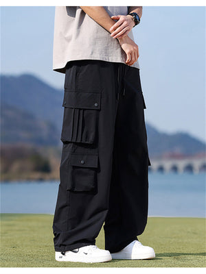 Liber Spring Men's Multiple pockets Solid Color Cargo Trousers