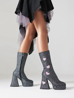 Heart-shaped Platform Mid-calf Boots