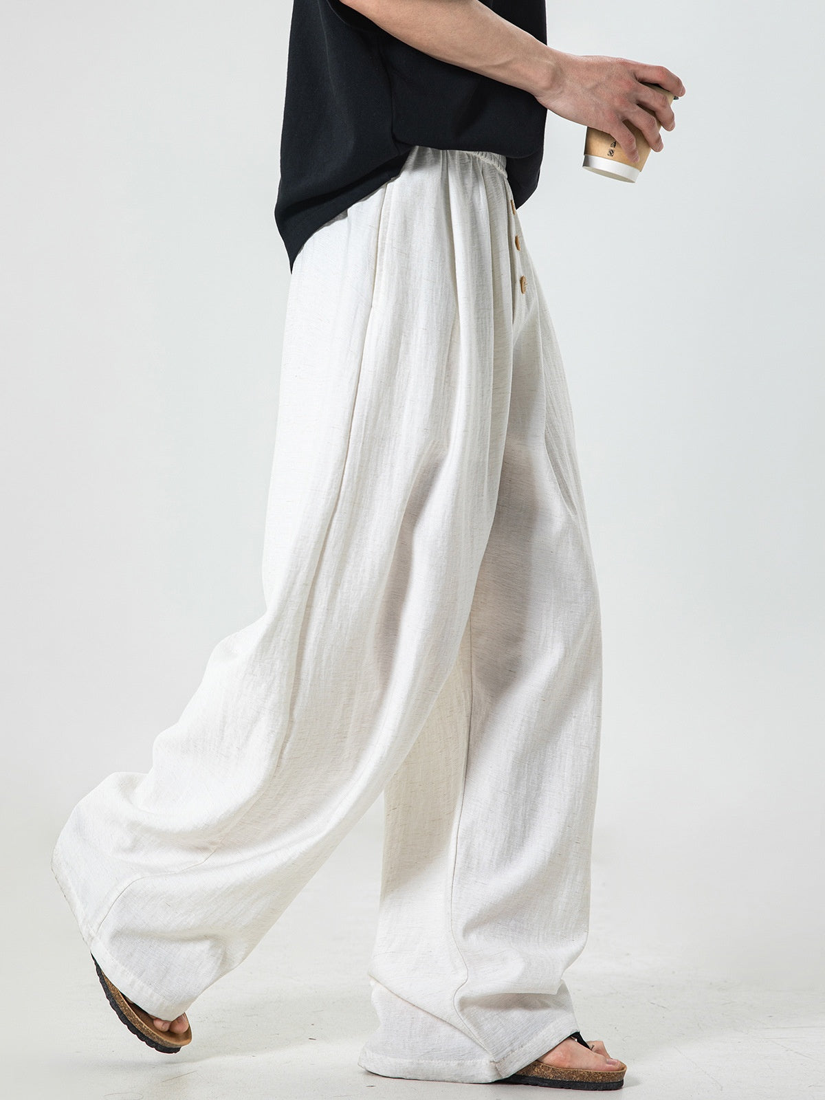 Imitation Cotton And Linen 3D Gathering Loose-fit Pants