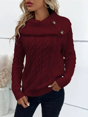 Turtleneck Buttons Raglan Sleeves Sweaters