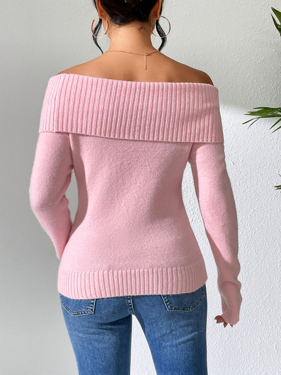 Liber Autumn women's knitted off-shoulder one-shoulder pullover mesh see-through top