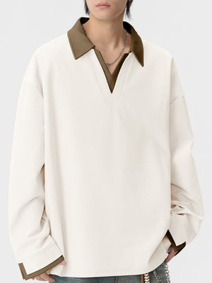 V-neck Color Matching Loose Simplicity Polo