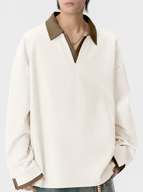 V-neck Color Matching Loose Simplicity Polo
