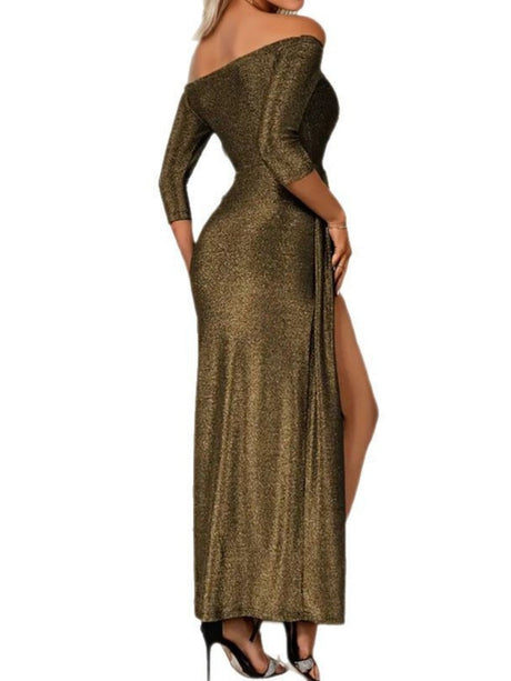 Off-shoulder Mid-length Sleeves Grace High Slit Long Dress