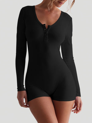 Ribbed U-neck Button Fitness Exercise Yoga Jumpsuits