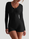 Ribbed U-neck Button Fitness Exercise Yoga Jumpsuits