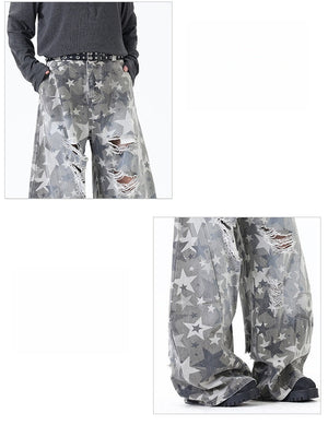 Star Print Hole Machete Jeans
