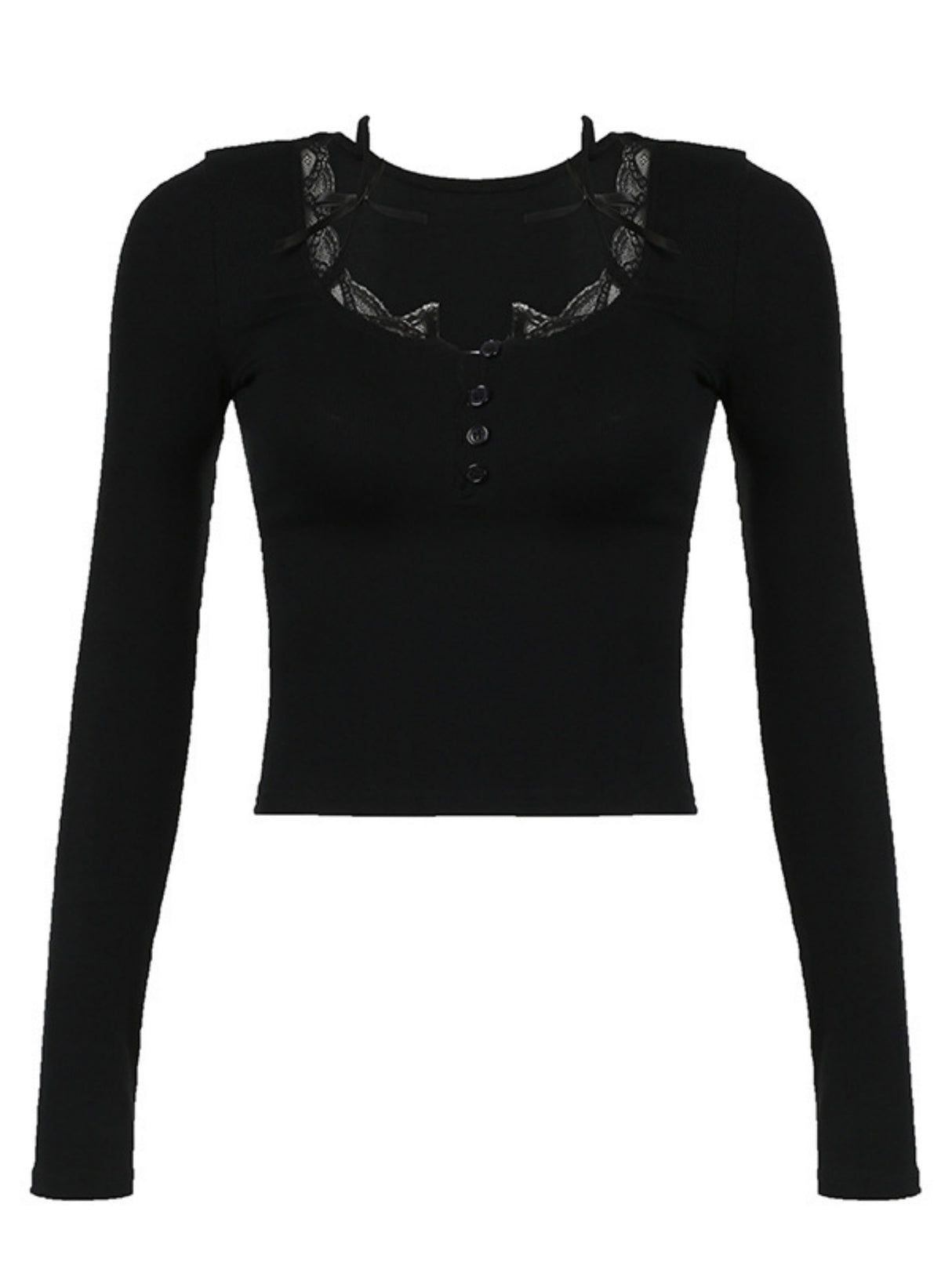 Lace Trim Square Neck Long-sleeved Top Button-down Halter Neck Tank Top