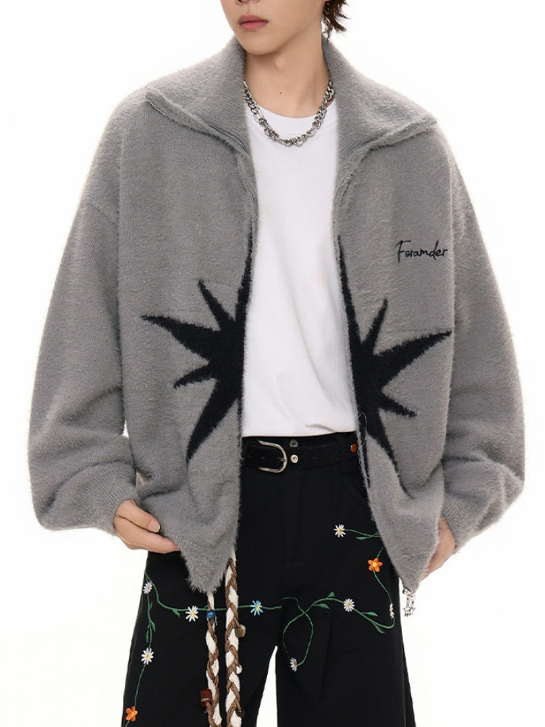 College Style Star Contrasting Colors Cardigans