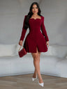 V-neck Button Big Swing Mini&Short Dresses